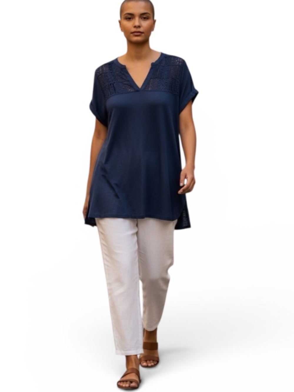 Almost Famous Deep Blue V-Neck Cap Sleeve Hi-Lo Tunic